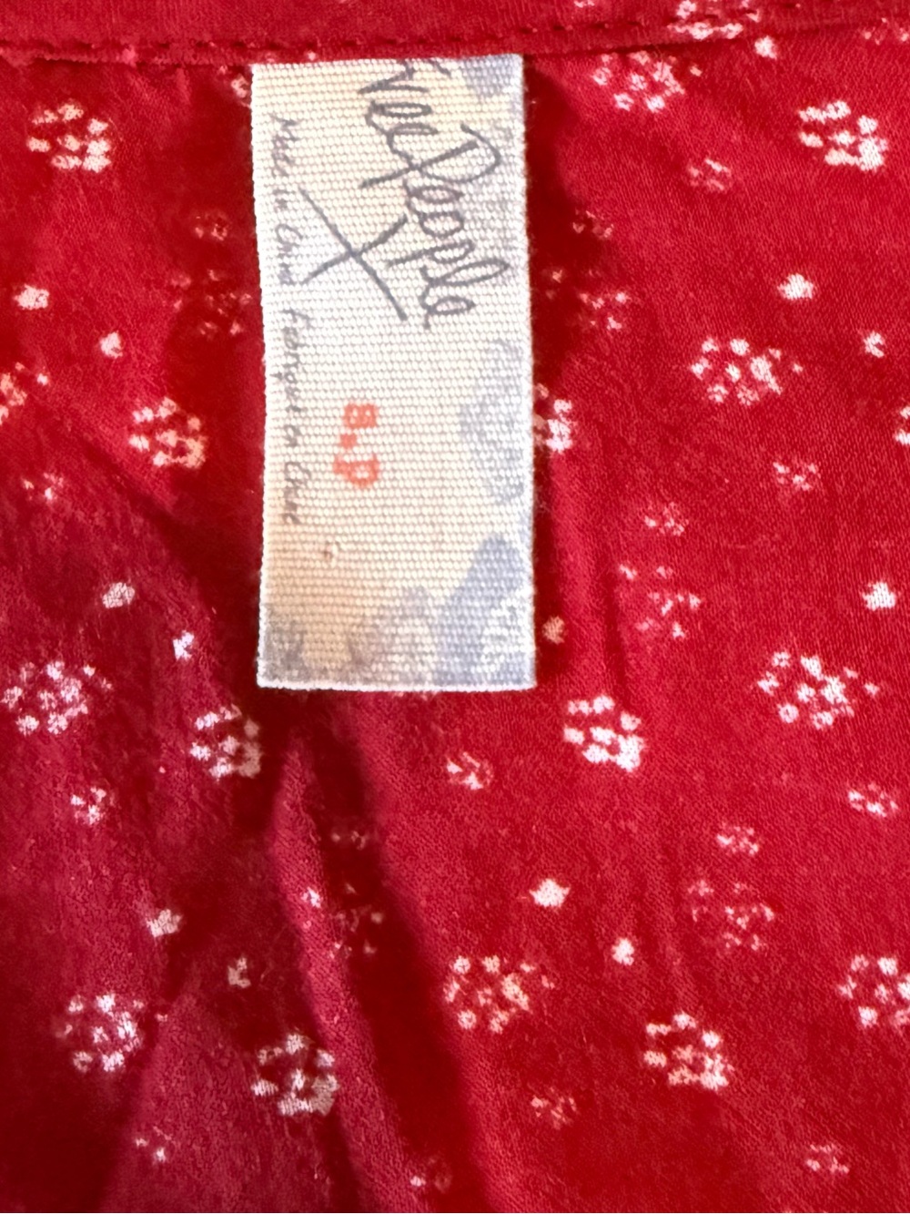 Free People Size Small Paisley Bell Sleeves BOHO Dress Red White . - Picture 8 of 10